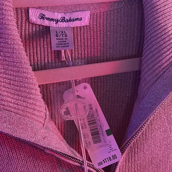 NWT. Woman’s Sparkling Tommy Bahama 1/4 zip sweater. In a cream color. Size XL. - Picture 3 of 7
